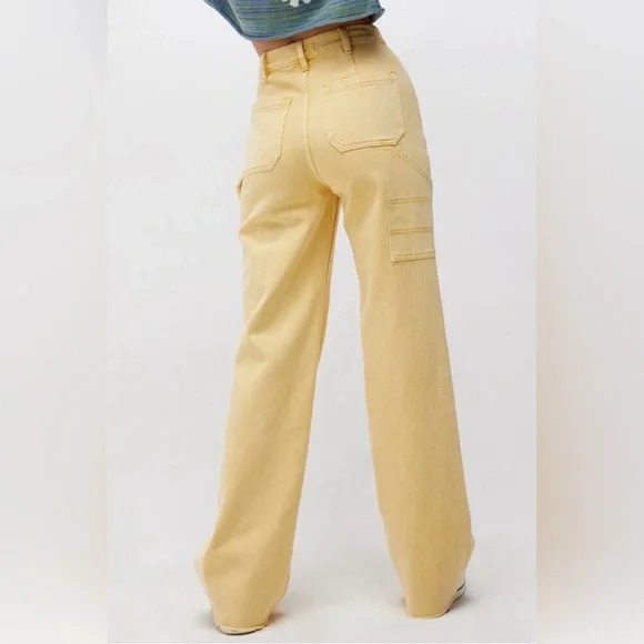 PacSun Yellow Ultra High Rise Flare Carpenter Jeans Size 27 Raw Hem EUC - Picture 3 of 7